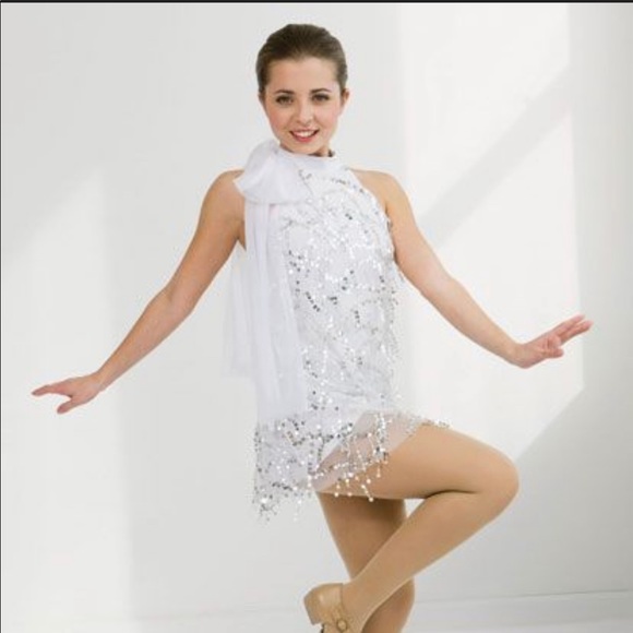Revolution Dancewear Tops - Revolution Dancewear Jazz tap recital tunic, white silver sequins. Size MA.